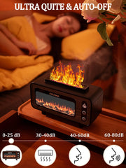 Wood Grain Fireplace Diffuser with 7-Color Flame Humidifier | Silent Operation, Auto Shut-Off, and Aroma Diffusion for Living Room & Bedroom