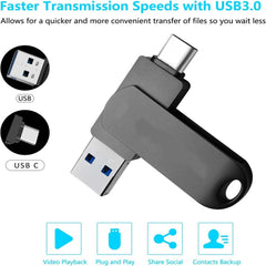 64GB USB-C Flash Drive | 170MB/s High-Speed Dual-Port Memory Stick | USB-C & USB-A for Android Smartphones, Tablets, Laptops, PC & Mac (Black)