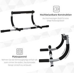 Multifunctional Door Pull-Up Bar – Heavy-Duty Steel Exercise Bar with Foam Grip Handles, Adjustable Training Bracket for Full-Body Home Workouts (Black & Grey)