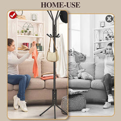 12-Hook Coat Rack Stand – Wrought Iron Freestanding Clothing Hanger with Storage Shelves, Modern Wardrobe Organizer for Bedroom, Entryway, Living Room & Office