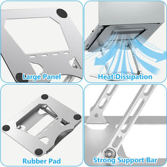 Adjustable Aluminum Laptop Stand – Foldable Ergonomic Riser with Cooling Ventilation for Desk, Compatible with MacBook, Notebook & Tablets – Portable Silver Holder