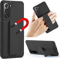 Slim Protective Case for Samsung Galaxy S21–S24 Plus 5G (6.7") | Leather Hand Strap Holder with Kickstand | Shockproof Black Cover