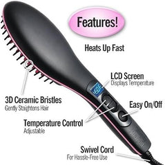 Simply Straight Ceramic Hair Straightening Brush | Quick Heat-Up Brush for Smooth, Shiny Hair | Safe and Damage-Free Styling (Black/Pink)