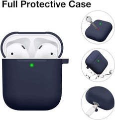 Soft Silicone Protective Case for AirPods 1 & 2 | Midnight Blue Cover with Front LED Visibility | Durable, Stylish & Scratch-Resistant Design