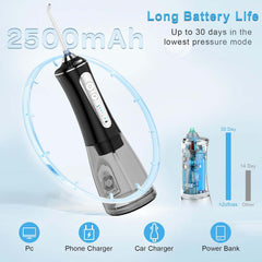 Cordless Water Dental Flosser – Portable Oral Irrigator with 5 Cleaning Modes, Rechargeable & IPX7 Waterproof, Professional Teeth Cleaner for Home, Office & Travel (Black)