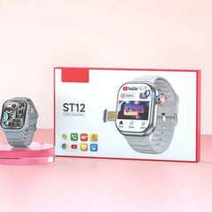 ST12 Smart Watch with 2.2" Full Touchscreen, 4G SIM Support, 3 Stylish Straps & Wireless Charger – Multi-Color for Men & Women