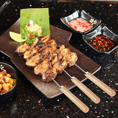 6 Pcs Kebab Skewers | Stainless Steel BBQ Skewers with Wooden Handle | Reusable Kabab Sticks
