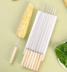 6 Pcs Kebab Skewers | Stainless Steel BBQ Skewers with Wooden Handle | Reusable Kabab Sticks