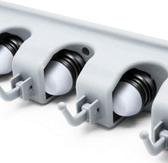 Wall-Mounted Tool & Mop Holder with Wax Handlebar | 5 Quick-Release Clamps & 6 Hooks | Space-Saving Organizer for Brooms, Mops, and Cleaning Tools