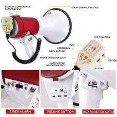 Portable Handheld Megaphone 50W High-Power Loudspeaker with Built-In Siren & Recording | Clear Long-Range Voice Amplifier for Outdoor Events, Sports, Emergency, Safety & Crowd Control