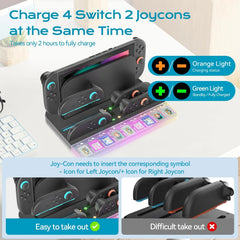 Switch 2 Charging Dock Station | Controller Charger with 7 RGB Lighting Modes, 9 Game Card Slots & Built-in Cooling Fan – Multi-Functional Gaming Stand