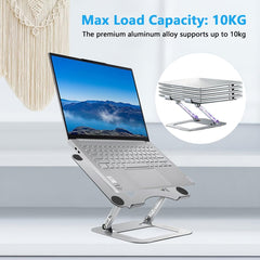 Adjustable Aluminum Laptop Stand – Foldable Ergonomic Riser with Cooling Ventilation for Desk, Compatible with MacBook, Notebook & Tablets – Portable Silver Holder