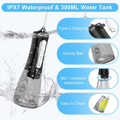 Cordless Water Dental Flosser – Portable Oral Irrigator with 5 Cleaning Modes, Rechargeable & IPX7 Waterproof, Professional Teeth Cleaner for Home, Office & Travel (Black)