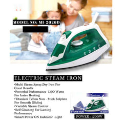 MI-2026D Steam Iron – 1200W Powerful Fabric Steamer with Spray Function, Extra-Large Water Tank, Non-Stick Soleplate & Adjustable Settings for Clothes, Curtains & Home Use