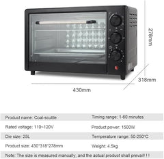 25L Electric Oven – Compact Countertop Oven with Even Heat Distribution, 60-Minute Timer, Baking Tray & Wire Rack for Baking, Roasting & Grilling