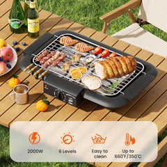 Smokeless Indoor/Outdoor Electric Grill – Portable Tabletop BBQ Grill with Adjustable Temperature, Non-Stick Surface, Easy Cleaning & Ideal for Home, Parties, and Outdoor Cooking