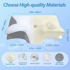 Memory Foam Cervical Pillow – 2-in-1 Orthopedic Contour Pillow for Neck Pain Relief, Ergonomic Support for Side, Back & Stomach Sleepers, All Sleeping Positions