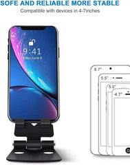 Fully Foldable Adjustable Cell Phone Stand – Portable Desktop Holder Dock for Smartphones, Tablets & Nintendo Switch (7–10”), Sturdy Metal Build, Hands-Free Viewing (Black)