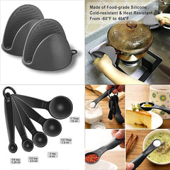19-Piece Silicone Cooking Utensils & Knife Set with Block | Includes 11 Silicone Utensils, 5 Stainless Steel Knives, Scissors, Cutting Board | Black