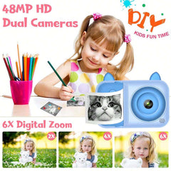 Kids Instant Print Camera - 1080P Digital Camera for Children 3-12 with Photo Papers (Blue, No Card Included)