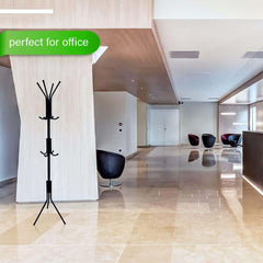 12-Hook Coat Rack Stand – Wrought Iron Freestanding Clothing Hanger with Storage Shelves, Modern Wardrobe Organizer for Bedroom, Entryway, Living Room & Office