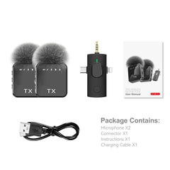 3-in-1 Lavalier Wireless Microphone System | 2 Wireless Mics for iPhone, iPad, Android | Plug & Play for Recording, Streaming, Vlogging, Podcasts & Interviews