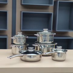 12-Piece Stainless Steel Cookware Set - Induction Compatible Cookware with Modern Design for Gas, Electric & Ceramic Stoves, Durable Pots & Pans for Everyday Cooking