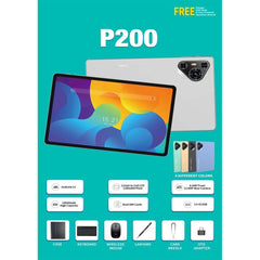 P200 11" Android 13 Tablet – 5G WiFi + Dual SIM, 8GB RAM 512GB Storage, 8000mAh Battery, with Keyboard & Mouse Bundle (Multi Colour)