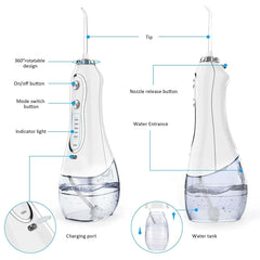 Portable Dental Water Flosser | 300ml White Edition | Rechargeable Oral Irrigator for Deep Cleaning & Gum Health | Advanced Home & Travel Oral Care