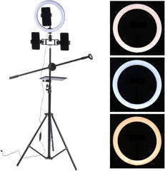 Ring Light Sound Card Tray with Live Microphone Stand | Adjustable Threaded Clamp Clip, Tripod Bracket & Mobile Phone Holder for All-in-One Setup