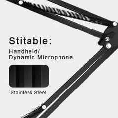 Professional Recording Microphone Stand – Adjustable Black Suspension Scissor Arm with Shock Mount, Stable Desk Clamp for Dynamic & Condenser Mics, Ideal for Studio & Streaming