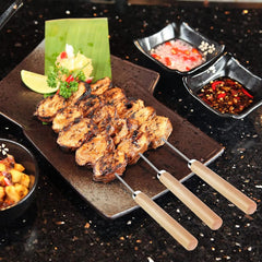 6 Pcs Kebab Skewers | Barbecue Skewers with Wooden Handle, Reusable Stainless Steel Metal BBQ Kabab Sticks for Grilling