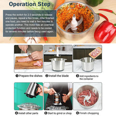 2-in-1 Stainless Steel Electric Meat Grinder & Food Processor – 3.8L Large Capacity, 6 Sharp Blades for Fast Grinding & Chopping – Home & Restaurant Use