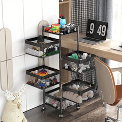 5-Layer Mobile Storage Organizer | Rotatable Basket Rack with Wheels | Elegant 92cm Black Storage Solution for Kitchen, Bathroom, and Home Use