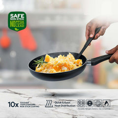 10-Piece Nonstick Cookware Set - Durable Aluminum Pots & Pans with Glass Lids, Frypan, Saucepan, Casserole, Nylon Turner, Dishwasher Safe Nonstick Cookware (Black)