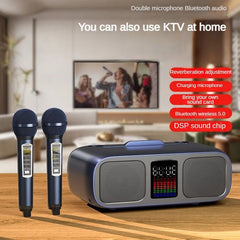 S39 Karaoke Speaker | Dual Horns with Wireless Dual Microphones | All-in-One Bluetooth Karaoke System for Mobile & TV Entertainment (Grey)