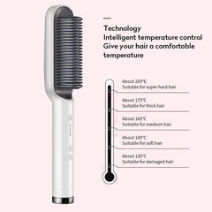Multifunctional Hair Straightener Brush | 2-in-1 Heating Curler & Styler Comb for Hair & Beard, Fast Heating, Adjustable Temperature, Anti-Scald, Dual Voltage