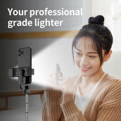 Selfie Stick Tripod with Wireless Remote & 360° Rotation | Mini Extendable Stand with LED Fill Light, Compatible for iPhone & Android, Compact for Travel, Vlogging, Live Streaming