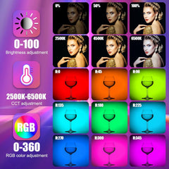 FM-128 RGB LED Light Wand – Adjustable Brightness & Color (2500K-6500K), 12 Dynamic Lighting Scenes, Built-in Rechargeable Battery for Photography, Vlogging & Creative Shooting
