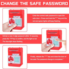 Electronic Money Bank for Kids – Password Lock Piggy Bank with Auto Cash Scroll, ATM-Style Coin & Bill Savings Box, Educational Toy Gift (Red)