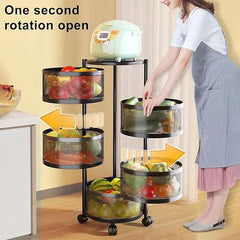 5-Tier Rotatable Kitchen Storage Shelf | 360° Swivel Fruit & Vegetable Basket, Large Capacity Circular Organizer with Wheels for Pantry, Bathroom