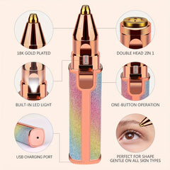 2-in-1 Eyebrow & Facial Hair Remover – USB Rechargeable Precision Trimmer with Cleaning Brush, Multi-Color Design, Portable & Gentle Hair Removal for Women’s Face, Brows & Upper Lip