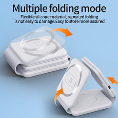 Foldable Magnetic Wireless Charger | 3-in-1 Fast Charging Bracket Stand | Compatible with iPhone, Android, Smartwatches & AirPods | Portable Charging Dock