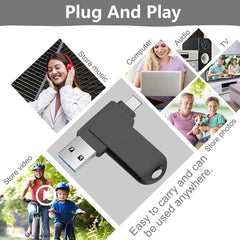 64GB USB-C Flash Drive | 170MB/s High-Speed Dual-Port Memory Stick | USB-C & USB-A for Android Smartphones, Tablets, Laptops, PC & Mac (Black)
