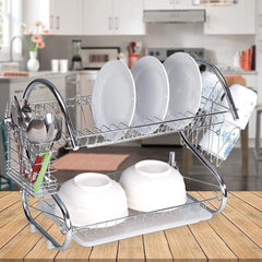 New Arrival 2-Layer Kitchen Dish Rack | Stainless Steel Dish Drainer & Plate Holder with Cutlery Tray, Space-Saving Design