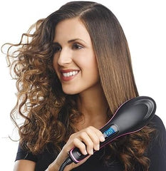 Simply Straight Ceramic Hair Straightening Brush | Quick Heat-Up Brush for Smooth, Shiny Hair | Safe and Damage-Free Styling (Black/Pink)