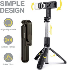 Bluetooth Selfie Stick Tripod D-10 | 360° Rotating Mini Tripod with Detachable Remote for iOS & Android, Compact & Lightweight for Live Broadcasts