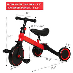 3-in-1 Kids Tricycle Toddler Bike – Adjustable 3-Wheel Trike for Boys & Girls with Removable Pedals, Handlebar & Seat | Safe & Fun Ride (Red)
