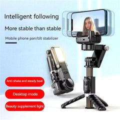 Q18 Mobile Phone Selfie Stick with Anti-Shake Handheld Gimbal Stabilizer | Single-Axis Tripod, Fill Light for Vlogging, Live Broadcast, Photography, Compatible with iPhone & Android