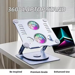 Adjustable Aluminum Desktop Laptop Stand with Cooling Fan - Foldable, Ergonomic & Portable Design for Work, Study, and Comfortable Laptop Use Anywhere